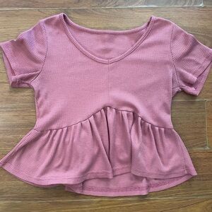 SHEIN Mauve V-Neck Peplum Short Sleeve Top